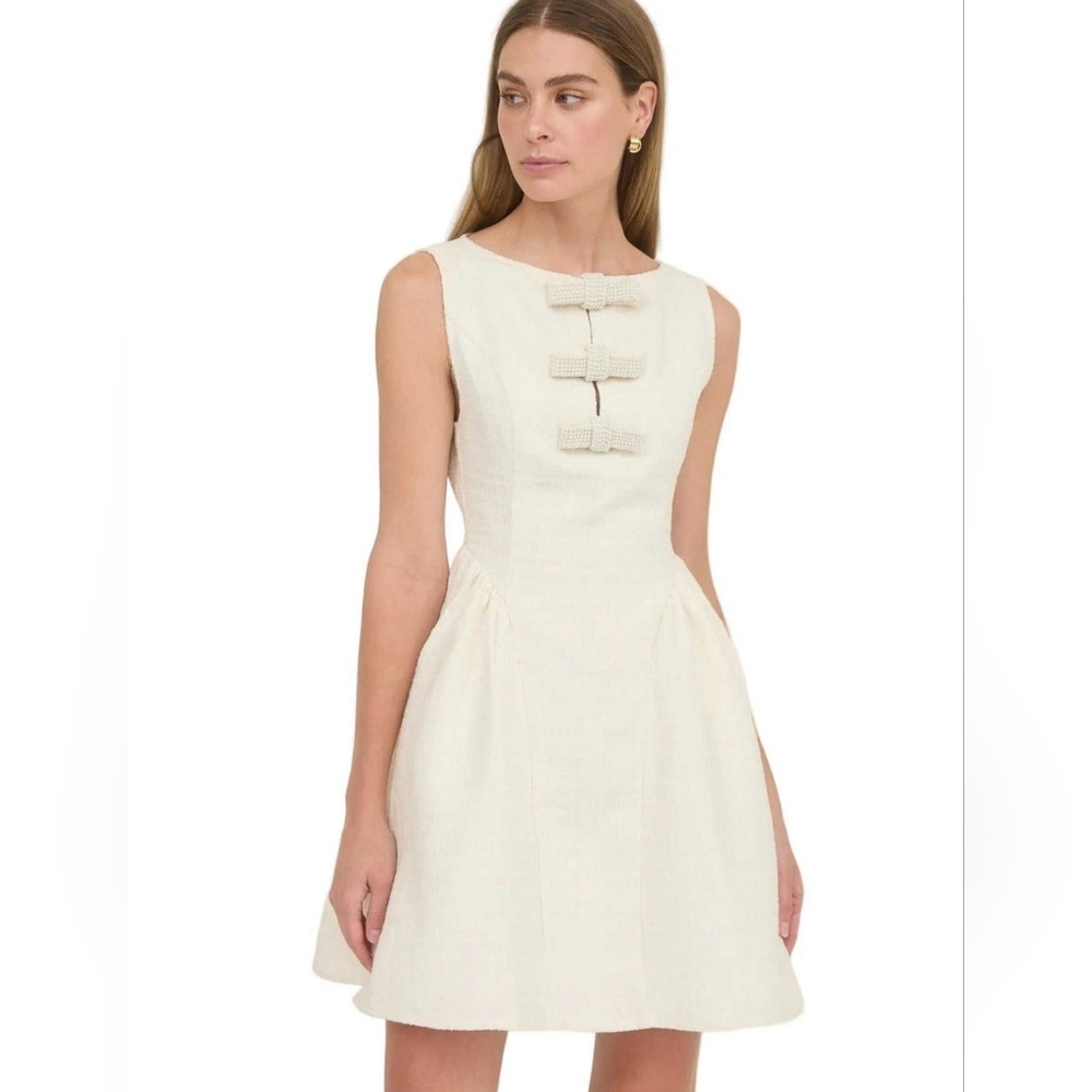 Moon River Cream Textured Mini Dress